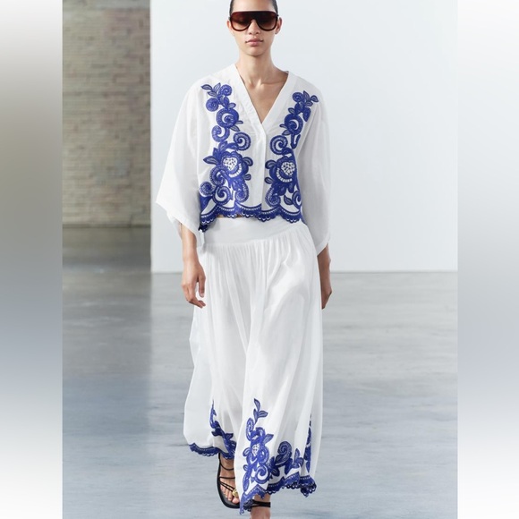 ZARA…contrast embroidered skirt ZW COLLECTION - Picture 2 of 13